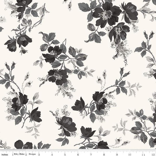 3-Yard Cut - Ink & Ivory Large Floral Ivory White WIDBACK 108" Wide Floral Fabric - Riley Blake Quilting Cotton Fabric