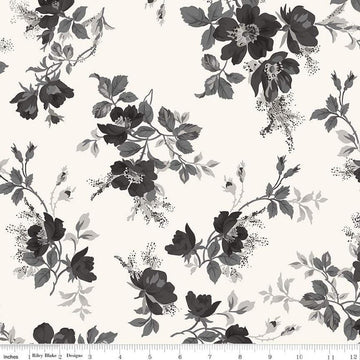 3-Yard Cut - Ink & Ivory Large Floral Ivory White WIDBACK 108" Wide Floral Fabric - Riley Blake Quilting Cotton Fabric