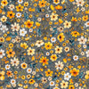 Image of Buzz, Buzz, Buzz Floral Dark Gray quilting cotton fabric by Morris Creative Group for QT Fabrics. Features flowers on a gray background. Cute Little Fabric Shop.