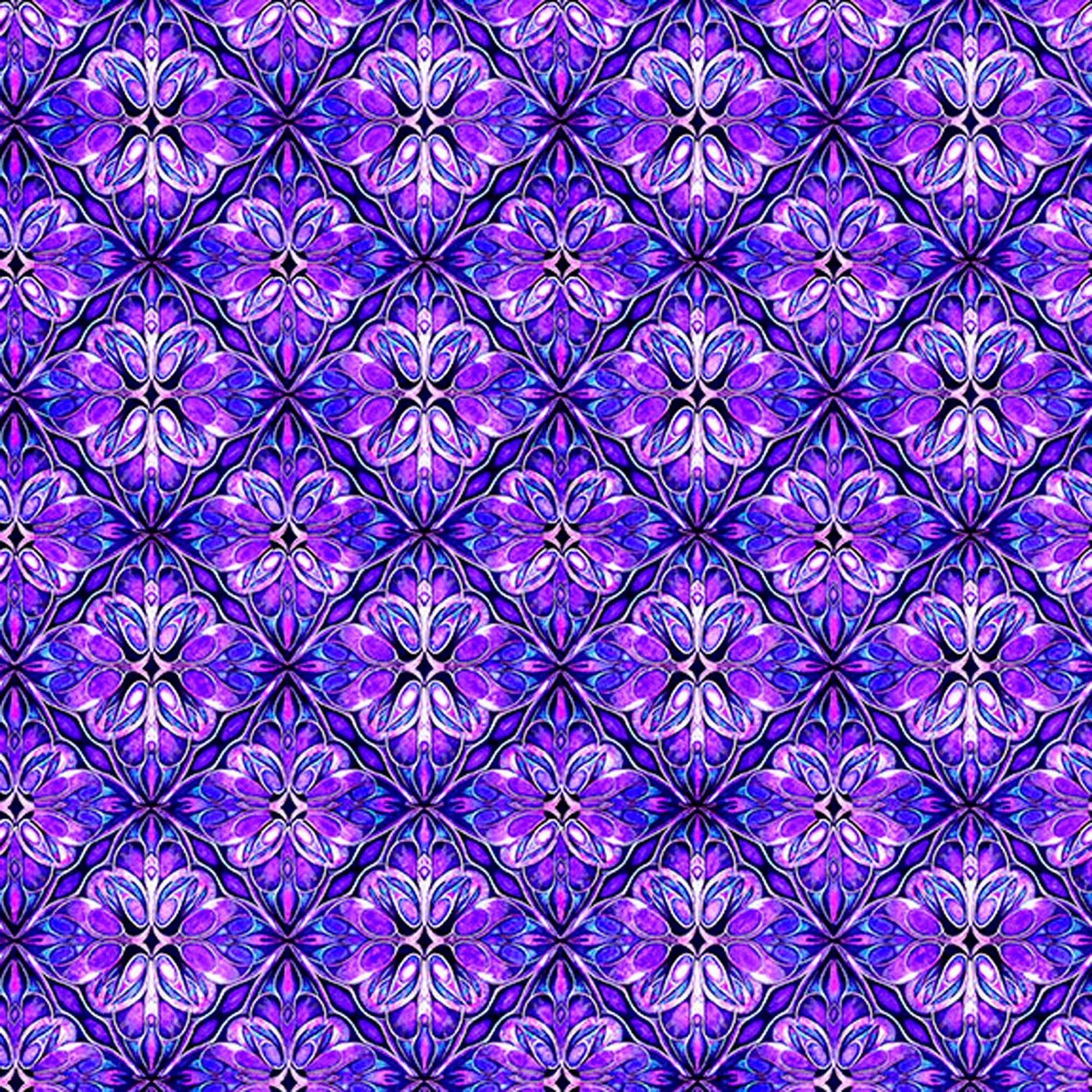 Image of Royale Geo Trellis Purple quilting cotton fabric by Dan Morris for QT Fabrics. Features a geometric pattern on a purple background. Cute Little Fabric Shop.