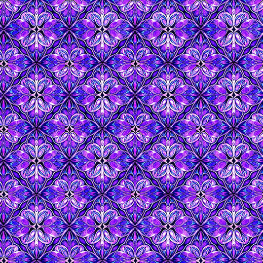 Image of Royale Geo Trellis Purple quilting cotton fabric by Dan Morris for QT Fabrics. Features a geometric pattern on a purple background. Cute Little Fabric Shop.