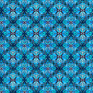 Image of Royale Geo Trellis Blue quilting cotton fabric by Dan Morris for QT Fabrics. Features a geometric pattern on a blue background. Cute Little Fabric Shop.