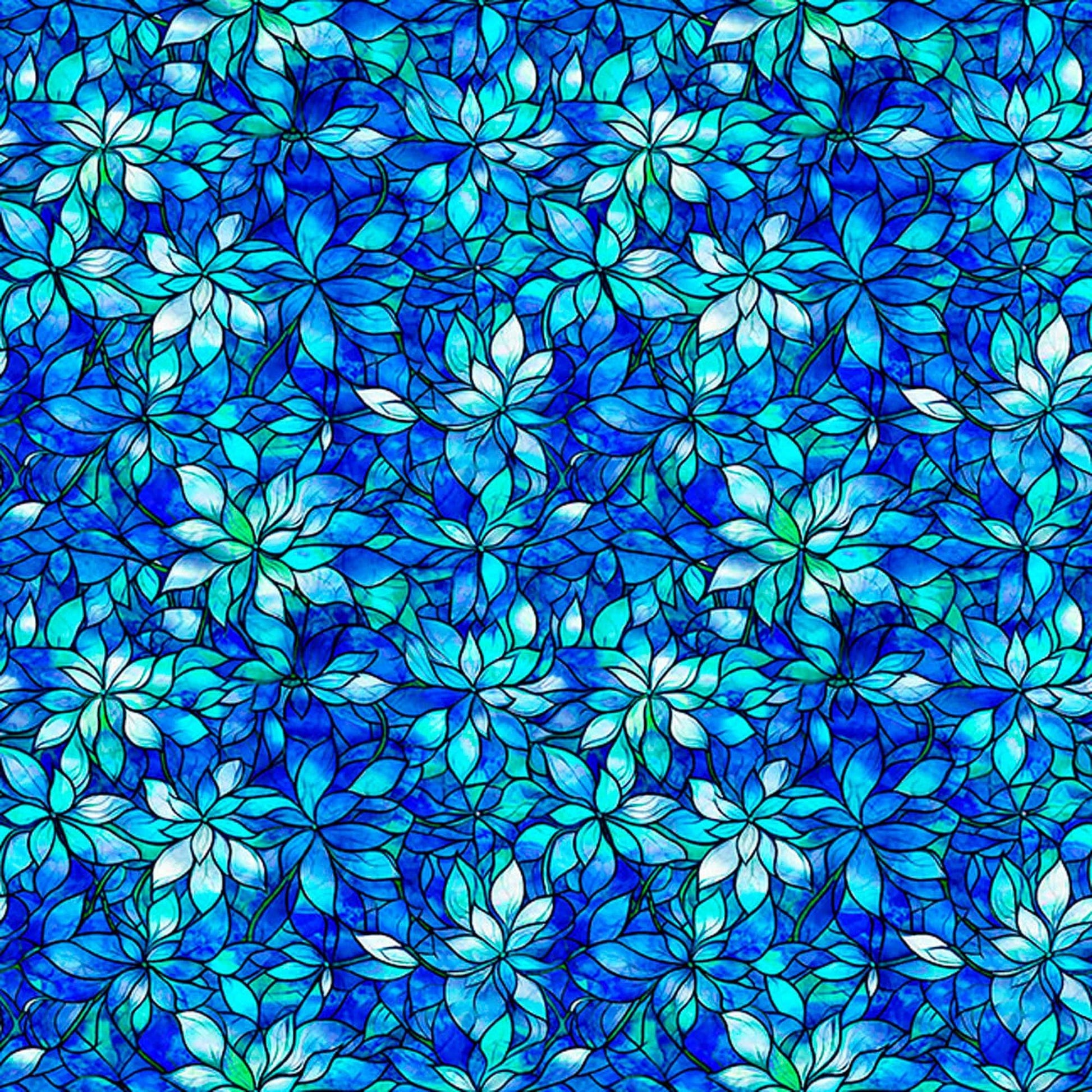 Image of Royale Packed Floral Blue quilting cotton fabric by Dan Morris for QT Fabrics. Features flowers on a blue background. Cute Little Fabric Shop.