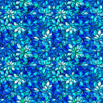 Image of Royale Packed Floral Blue quilting cotton fabric by Dan Morris for QT Fabrics. Features flowers on a blue background. Cute Little Fabric Shop.