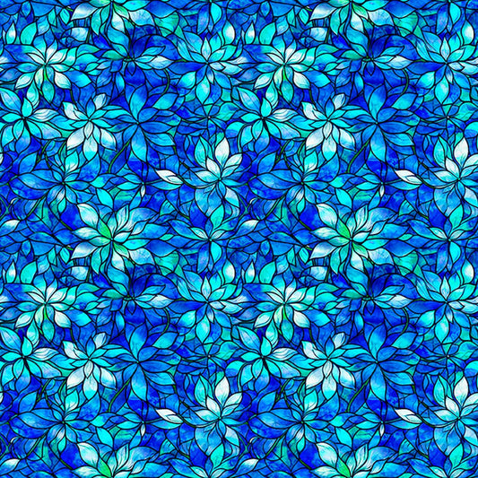 Image of Royale Packed Floral Blue quilting cotton fabric by Dan Morris for QT Fabrics. Features flowers on a blue background. Cute Little Fabric Shop.