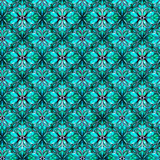Image of Royale Geo Trellis Jade quilting cotton fabric by Dan Morris for QT Fabrics. Features a geometric pattern on a blue background. Cute Little Fabric Shop.