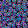 Image of Royale Stained Glass Circles Black quilting cotton fabric by Dan Morris for QT Fabrics. Features a geometric pattern on a black background. Cute Little Fabric Shop.