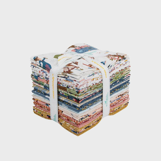 A bundle of colorful fabric squares tied together with a white ribbon.