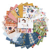 A collection of colorful fabric swatches arranged in a circular pattern, with a white box labeled "A Scrapbook of Sugar" in the center.