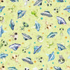 Image of QT Cuties 3 Aliens Light Green quilting cotton fabric by Morris Creative Group for QT Fabrics. Features aliens on a green background. Cute Little Fabric Shop.