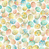 Image of QT Cuties 3 Easter Eggs White quilting cotton fabric by Morris Creative Group for QT Fabrics. Features eggs on a white background. Cute Little Fabric Shop.