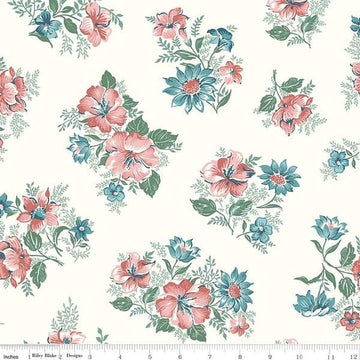 3-Yard cut - Mary Catherine Floral Cloud White Floral Fabric WIDEBACK 108" Wide - WB16710 - Riley Blake Quilting Cotton Fabric