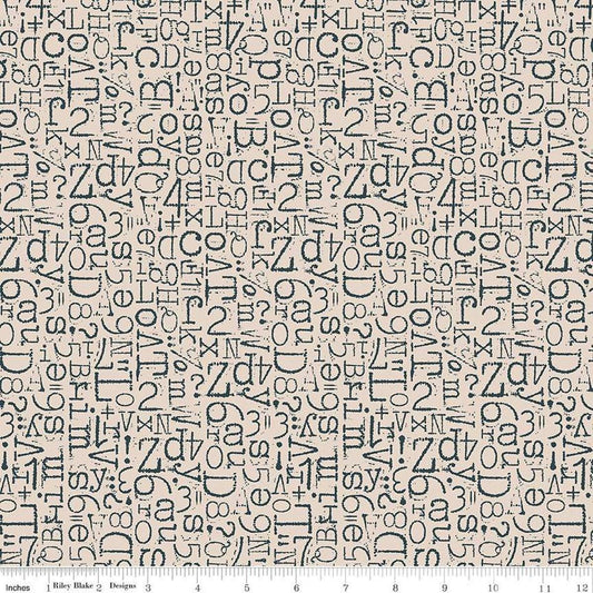 3-yard-cut - TYPE/ography Vintage Type Blackboard Beige Text Fabric WIDEBACK 108" Wide - WB16852 - Riley Blake Quilting Cotton Fabric
