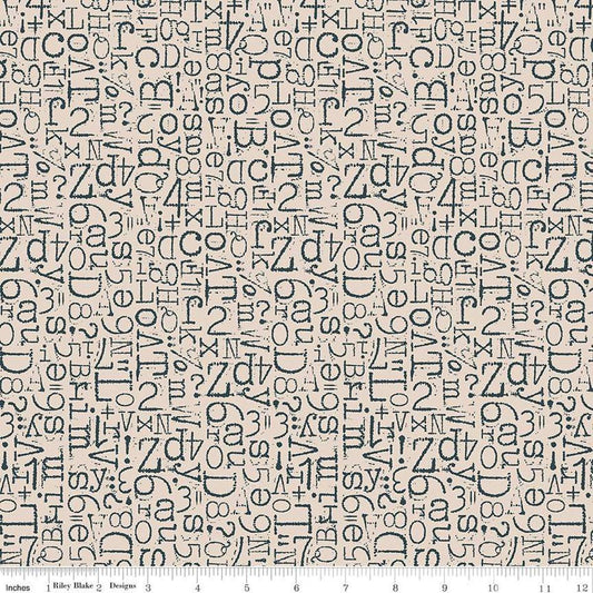 SALE 3-yard-cut - TYPE/ography Vintage Type Blackboard Beige Text Fabric WIDEBACK 108" Wide - WB16852 - Riley Blake Quilting Cotton Fabric