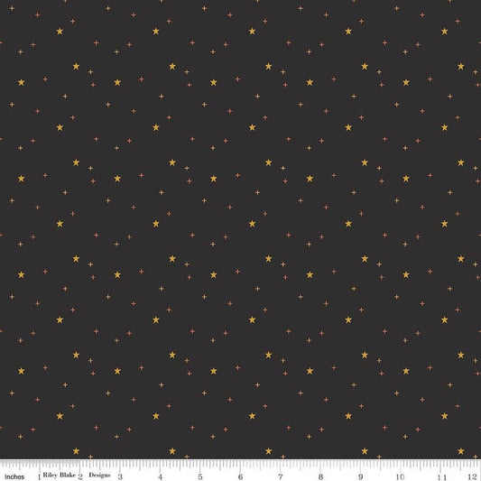 SALE Sparkler Star Charcoal Black SPARKLE Fabric - SC651 - Riley Blake Quilting Cotton Fabric