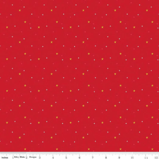 SALE Sparkler Star Schoolhouse Red SPARKLE Fabric - SC651 - Riley Blake Quilting Cotton Fabric