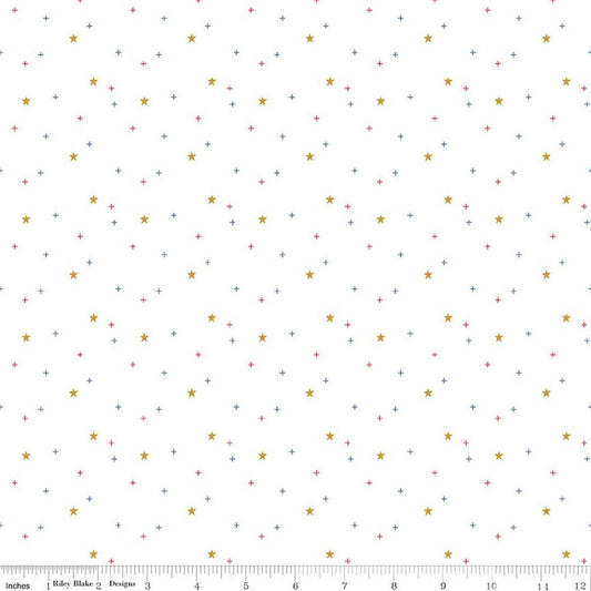 Sparkler Star White SPARKLE Fabric - SC651 - Riley Blake Quilting Cotton Fabric