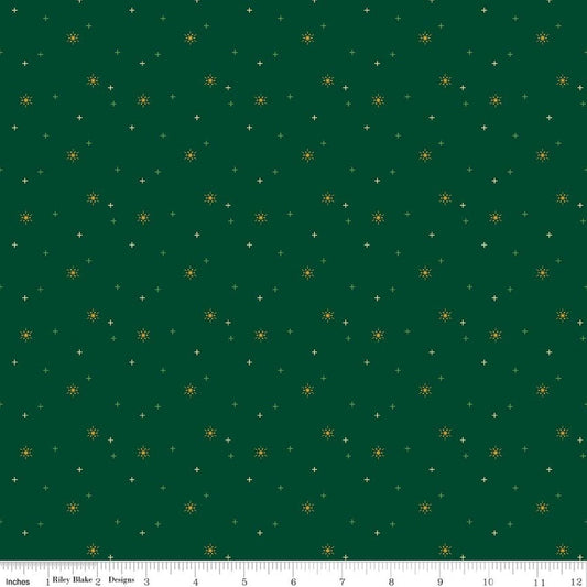 SALE Sparkler Snowflake Christmas Green SPARKLE Fabric - SC652 - Riley Blake Quilting Cotton Fabric