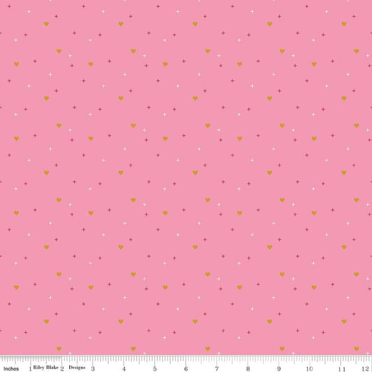 SALE Sparkler Heart Rose Pink SPARKLE Fabric - SC653 - Riley Blake Quilting Cotton Fabric