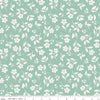 Image of Meadow Moments Drifting Blooms Mint quilting cotton pattern by Little Forest Atelier for Riley Blake Designs. Features flowers on a green background. Cute Little Fabric Shop.