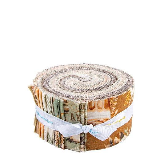 A roll of fabric with a spiral pattern, tied with a white ribbon.