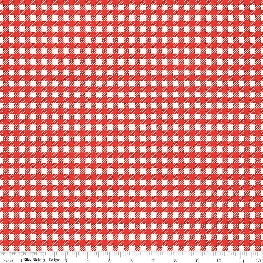 Image of Serendipity 2 Plaid Red quilting cotton fabric by Minki Kim for Riley Blake Designs. Features plaid on a red background. Cute Little Fabric Shop.