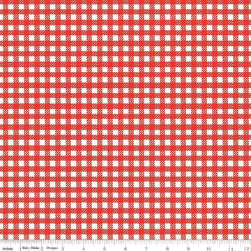 Image of Serendipity 2 Plaid Red quilting cotton fabric by Minki Kim for Riley Blake Designs. Features plaid on a red background. Cute Little Fabric Shop.