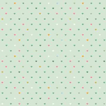Image of Serendipity 2 Hearts Mint quilting cotton fabric by Minki Kim for Riley Blake Designs. Features hearts on a pink background. Cute Little Fabric Shop.