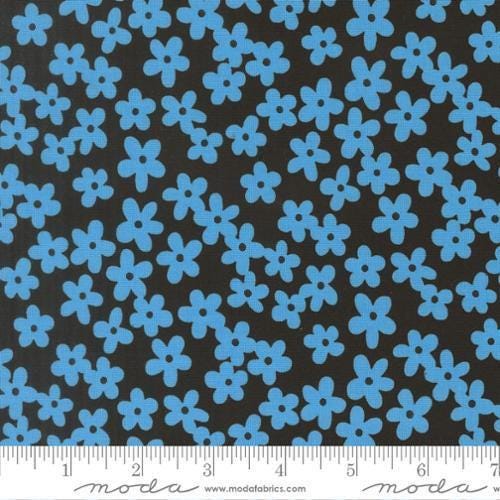 Image of True to Hue Petal Night Blue quilting cotton fabric by Alli K Design for Moda Fabrics. Features flowers on a blue background. Cute Little Fabric Shop.