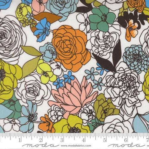 Image of True to Hue Florals Love Dove quilting cotton fabric by Alli K Design for Moda Fabrics. Features flowers on a white background. Cute Little Fabric Shop.