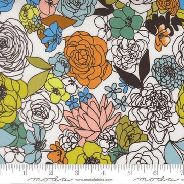 Image of True to Hue Florals Love Dove quilting cotton fabric by Alli K Design for Moda Fabrics. Features flowers on a white background. Cute Little Fabric Shop.