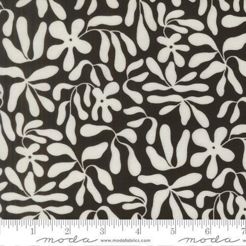 Image of True to Hue Obsura Black as Night quilting cotton fabric by Alli K Design for Moda Fabrics. Features flowers on a black background. Cute Little Fabric Shop.