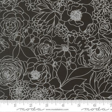 Image of True to Hue Florals Black as Night White quilting cotton fabric by Alli K Design for Moda Fabrics. Features flowers on a black background. Cute Little Fabric Shop.