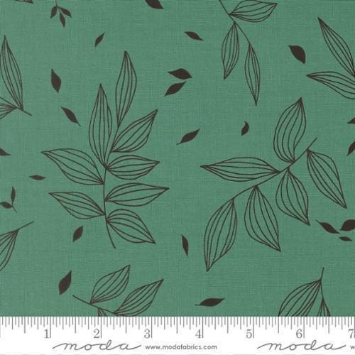 Image of True to Hue Falling Leaves Composed quilting cotton fabric by Alli K Design for Moda Fabrics. Features leaves on a blue background. Cute Little Fabric Shop.