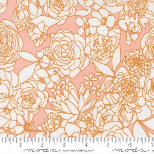 Image of True to Hue Florals Blush quilting cotton fabric by Alli K Design for Moda Fabrics. Features flowers on a pink background. Cute Little Fabric Shop.
