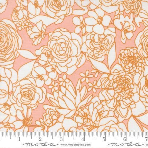 Image of True to Hue Florals Blush quilting cotton fabric by Alli K Design for Moda Fabrics. Features flowers on a pink background. Cute Little Fabric Shop.