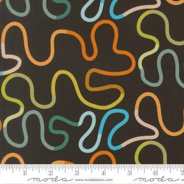 Image of True to Hue Venture Black as Night quilting cotton fabric by Alli K Design for Moda Fabrics. Features abstract lines on a black background. Cute Little Fabric Shop.
