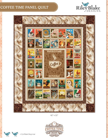 Coffee Time Panel Quilt Kit by RBD Designers - Riley Blake - Pattern Fabric Kit -  Quilting Cotton