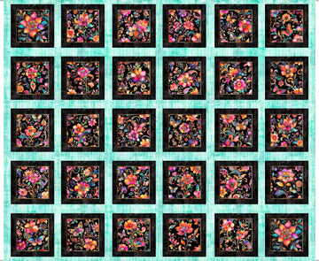 Fluttering Gardens Butterfly & Floral Patches Panel Light Turquoise Blue Floral Fabric - 31728 Q - QT Fabrics Quilting Cotton Fabric