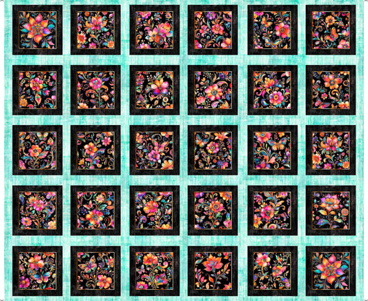 Fluttering Gardens Butterfly & Floral Patches Panel Light Turquoise Blue Floral Fabric - 31728 Q - QT Fabrics Quilting Cotton Fabric