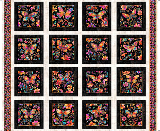 Fluttering Gardens Butterfly & Floral Patches Panel Oatmeal Cream Floral Fabric - 31727 E - QT Fabrics Quilting Cotton Fabric