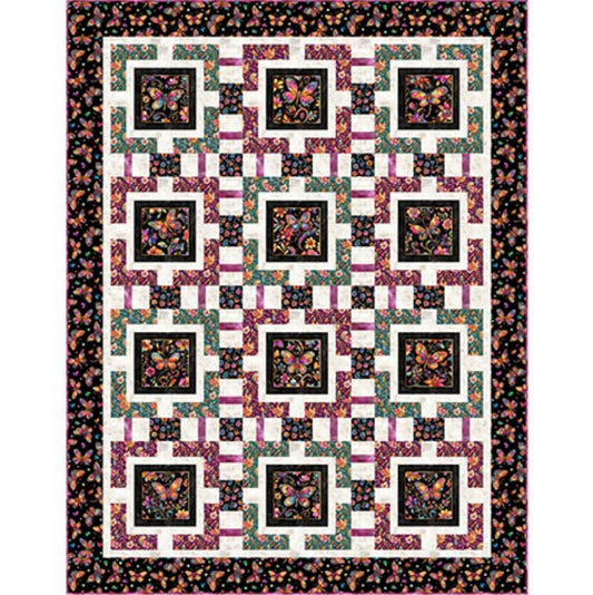 Fluttering Gardens Quilt Kit Floral Fabric - FORSL KIT 7124A - QT Fabrics Quilting Cotton Fabric