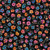 Image of Fluttering Gardens Small Floral Black quilting cotton fabric by Morris Creative Group for QT Fabrics. Features flowers on a black background. Cute Little Fabric Shop.
