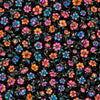 Image of Fluttering Gardens Small Floral Black quilting cotton fabric by Morris Creative Group for QT Fabrics. Features flowers on a black background. Cute Little Fabric Shop.