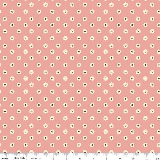 Image of Cowgirl Flower Dots Pink quilting cotton fabric by Echo Park Paper Co. for Riley Blake Designs. Features flowers on a pink background. Cute Little Fabric Shop.