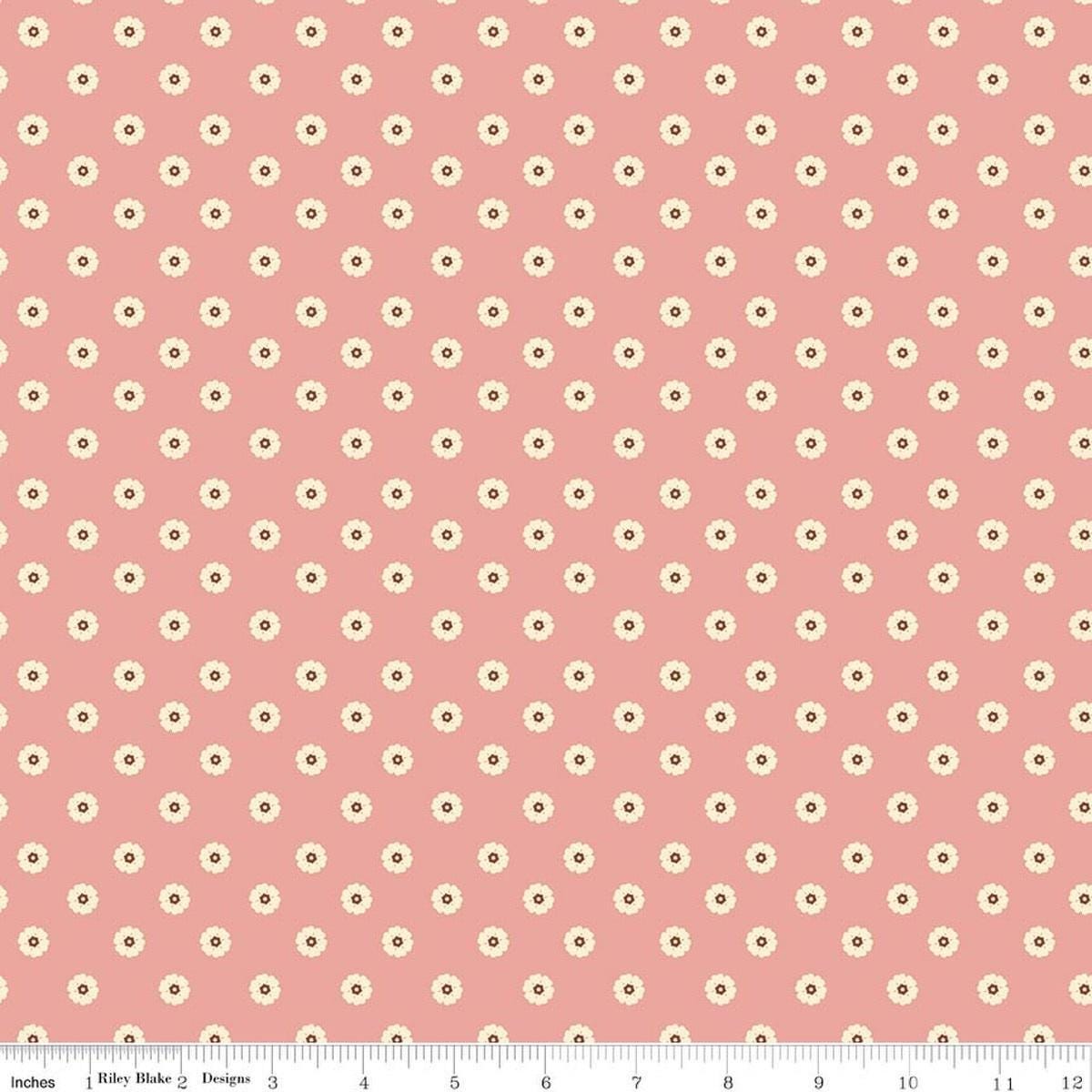 Image of Cowgirl Flower Dots Pink quilting cotton fabric by Echo Park Paper Co. for Riley Blake Designs. Features flowers on a pink background. Cute Little Fabric Shop.