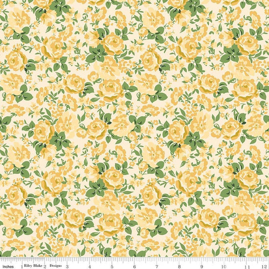 Image of Cowgirl Floral Yellow quilting cotton fabric by Echo Park Paper Co. for Riley Blake Designs. Features flowers on a yellow background. Cute Little Fabric Shop.