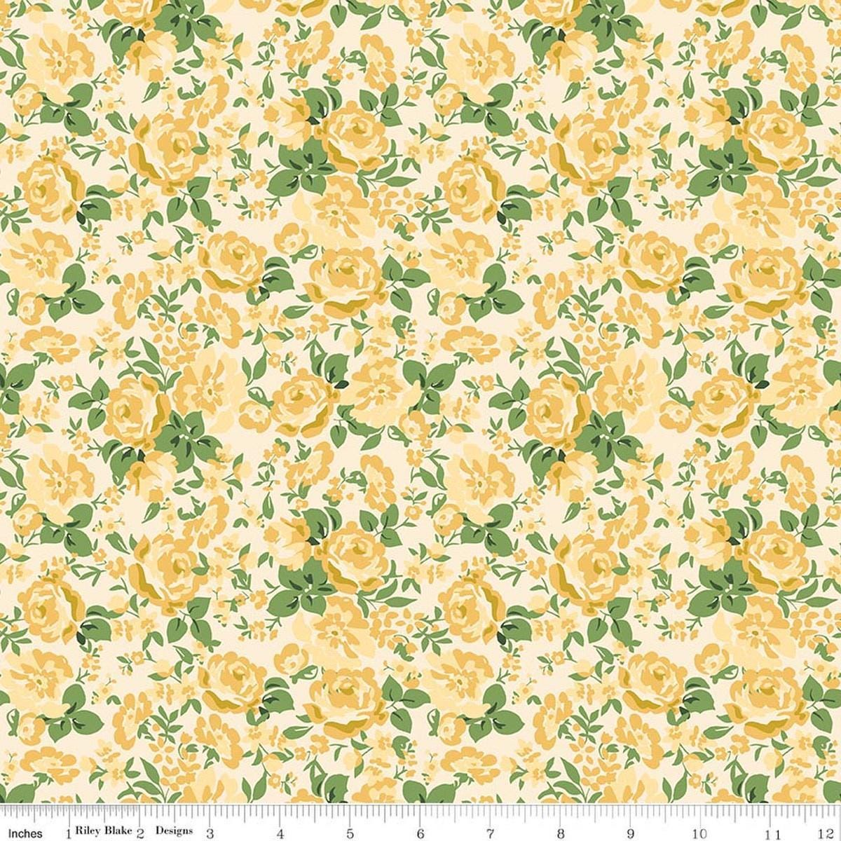 Image of Cowgirl Floral Yellow quilting cotton fabric by Echo Park Paper Co. for Riley Blake Designs. Features flowers on a yellow background. Cute Little Fabric Shop.