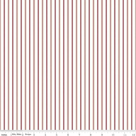 Image of Daybreak on the Prairie Track Stripe Rose quilting cotton fabric by Modern Prairie for Riley Blake Designs. Features stripes on a pink background. Cute Little Fabric Shop.