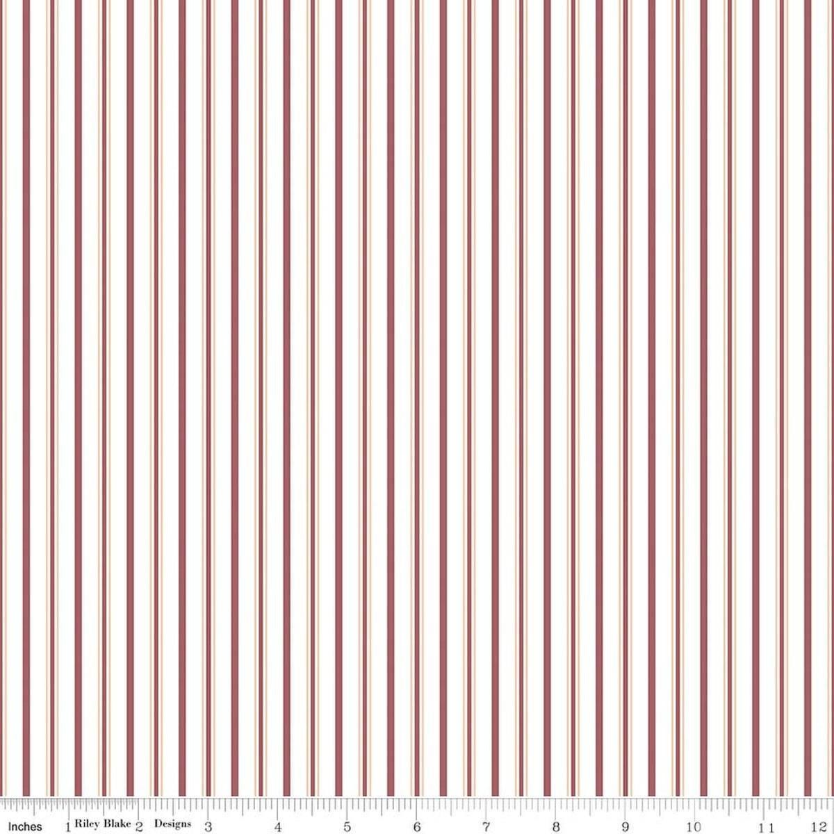 Image of Daybreak on the Prairie Track Stripe Rose quilting cotton fabric by Modern Prairie for Riley Blake Designs. Features stripes on a pink background. Cute Little Fabric Shop.